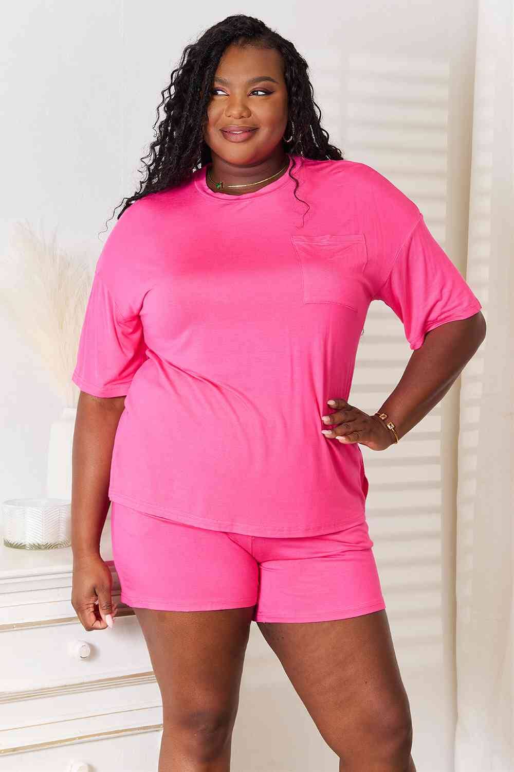 Basic Bae 2 piece Soft Rayon Stretchy Half Sleeve Top and Shorts Loungewear Set Sleepwear & Loungewear jehouze 