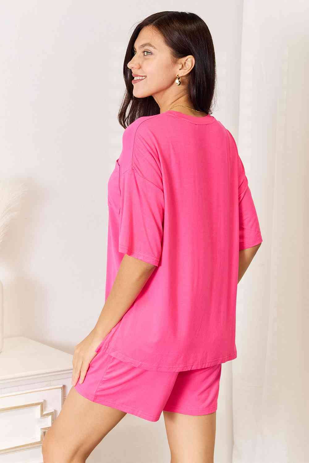 Basic Bae 2 piece Soft Rayon Stretchy Half Sleeve Top and Shorts Loungewear Set Sleepwear & Loungewear jehouze 