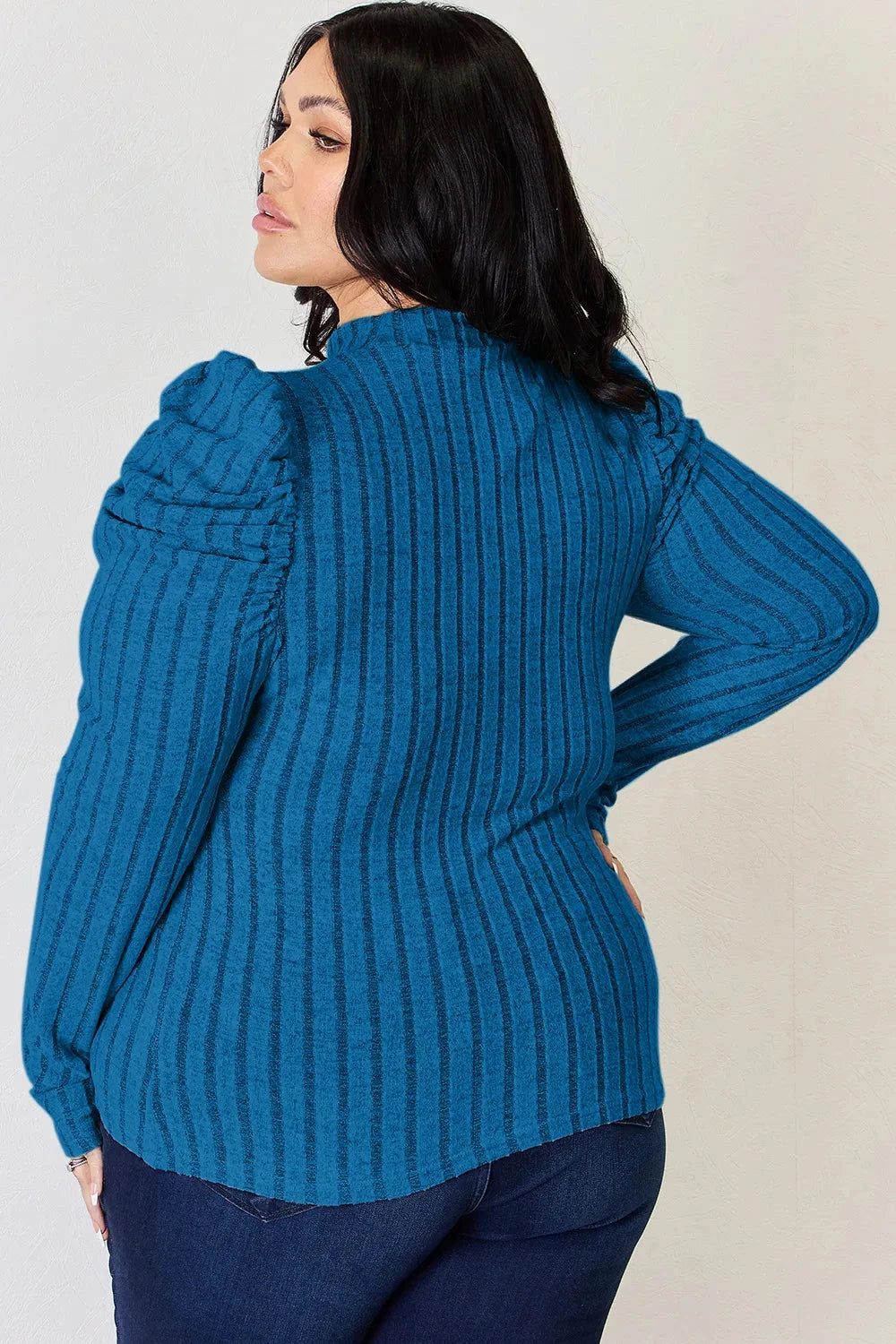 Basic Bae Ribbed Mock Neck Puff Sleeve T-Shirt Shirts & Tops jehouze 