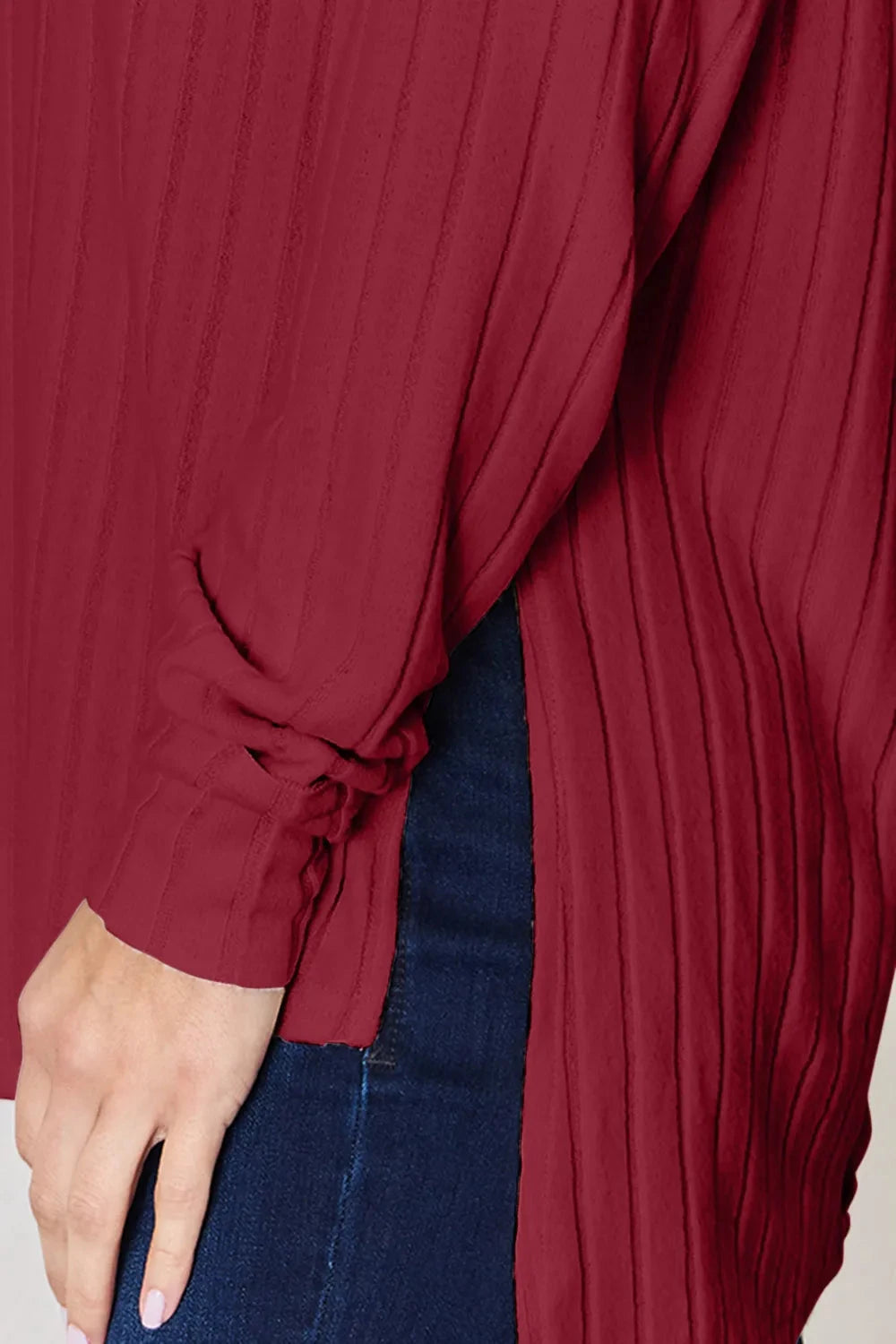 Basic Bae Ribbed Round Neck Slit T-Shirt Shirts & Tops jehouze 