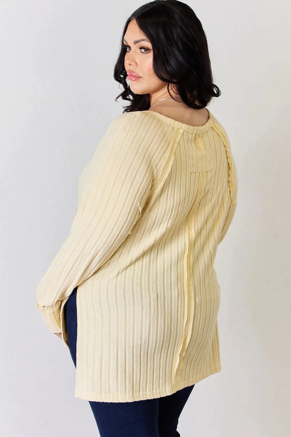 Basic Bae Ribbed Round Neck Slit T-Shirt Shirts & Tops jehouze 