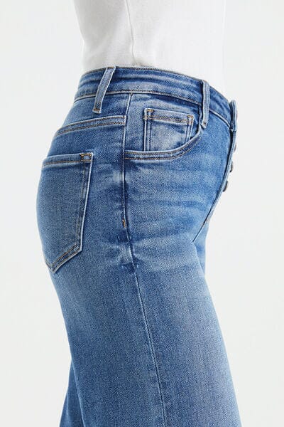 BAYEAS Blue High Waist Button-Fly Raw Hem Wide Leg Jeans jeans jehouze 