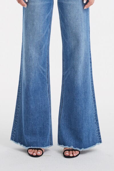 BAYEAS Blue High Waist Button-Fly Raw Hem Wide Leg Jeans jeans jehouze 