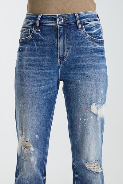 BAYEAS Blue High Waist Distressed Paint Splatter Pattern Jeans jeans jehouze 