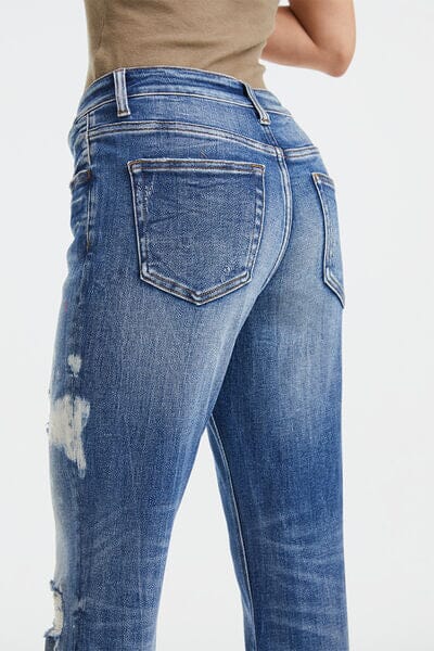 BAYEAS Blue High Waist Distressed Paint Splatter Pattern Jeans jeans jehouze 