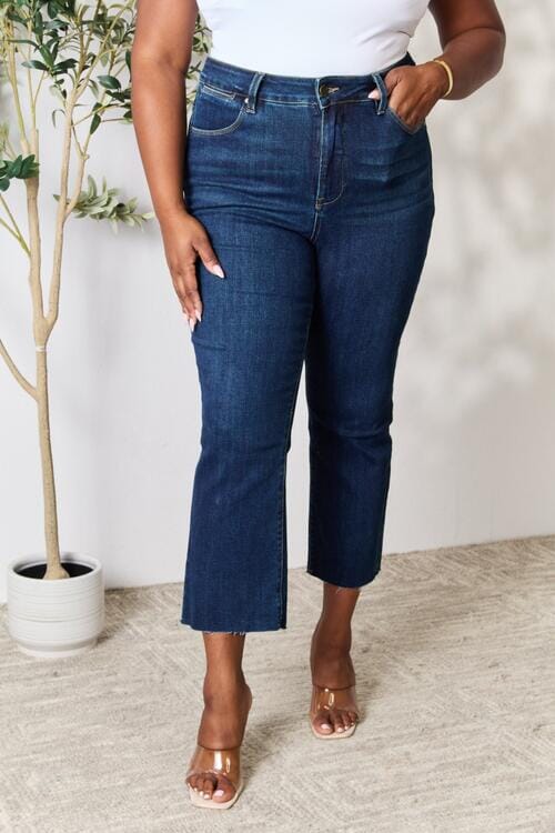 BAYEAS Dark Blue Raw Hem Straight Jeans jeans jehouze Dark 0(24) 