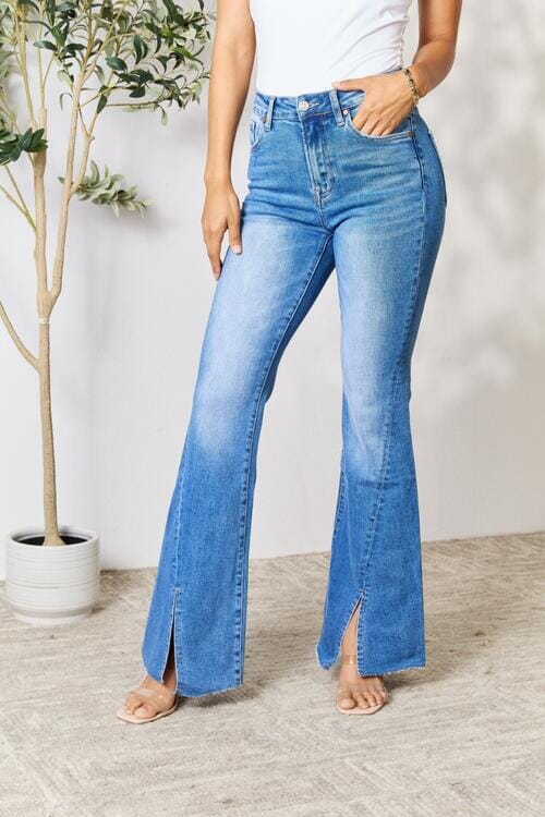 BAYEAS Medium Blue Slit Flare Jeans jeans jehouze 