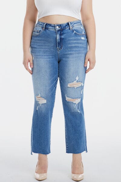 BAYEAS Mystic Blue Mid Waist Distressed Ripped Straight Jeans jeans jehouze 
