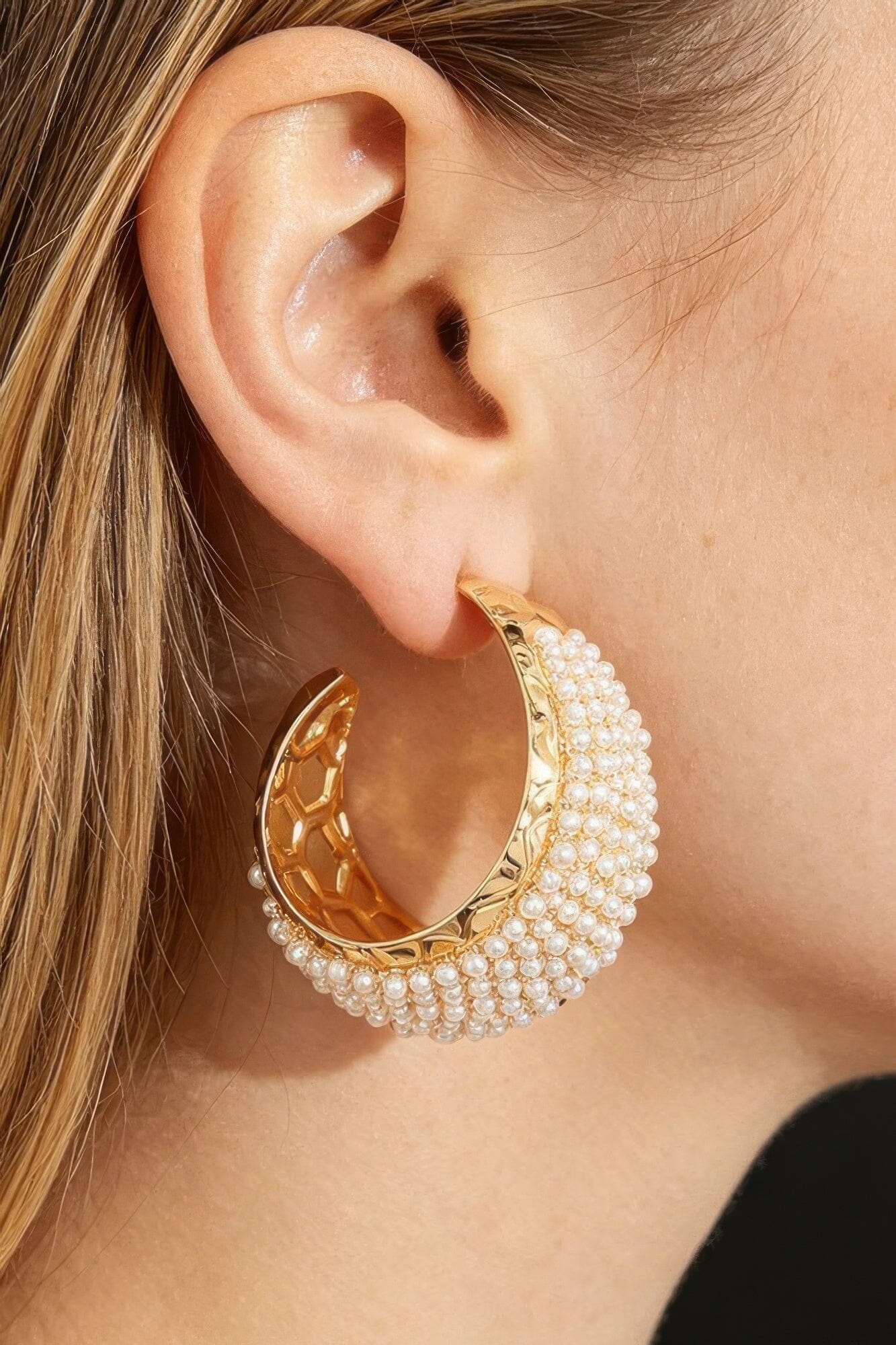 Beaded Cuff Hoop Earrings Apparel & Accessories > Jewelry > Earrings jehouze Gold 