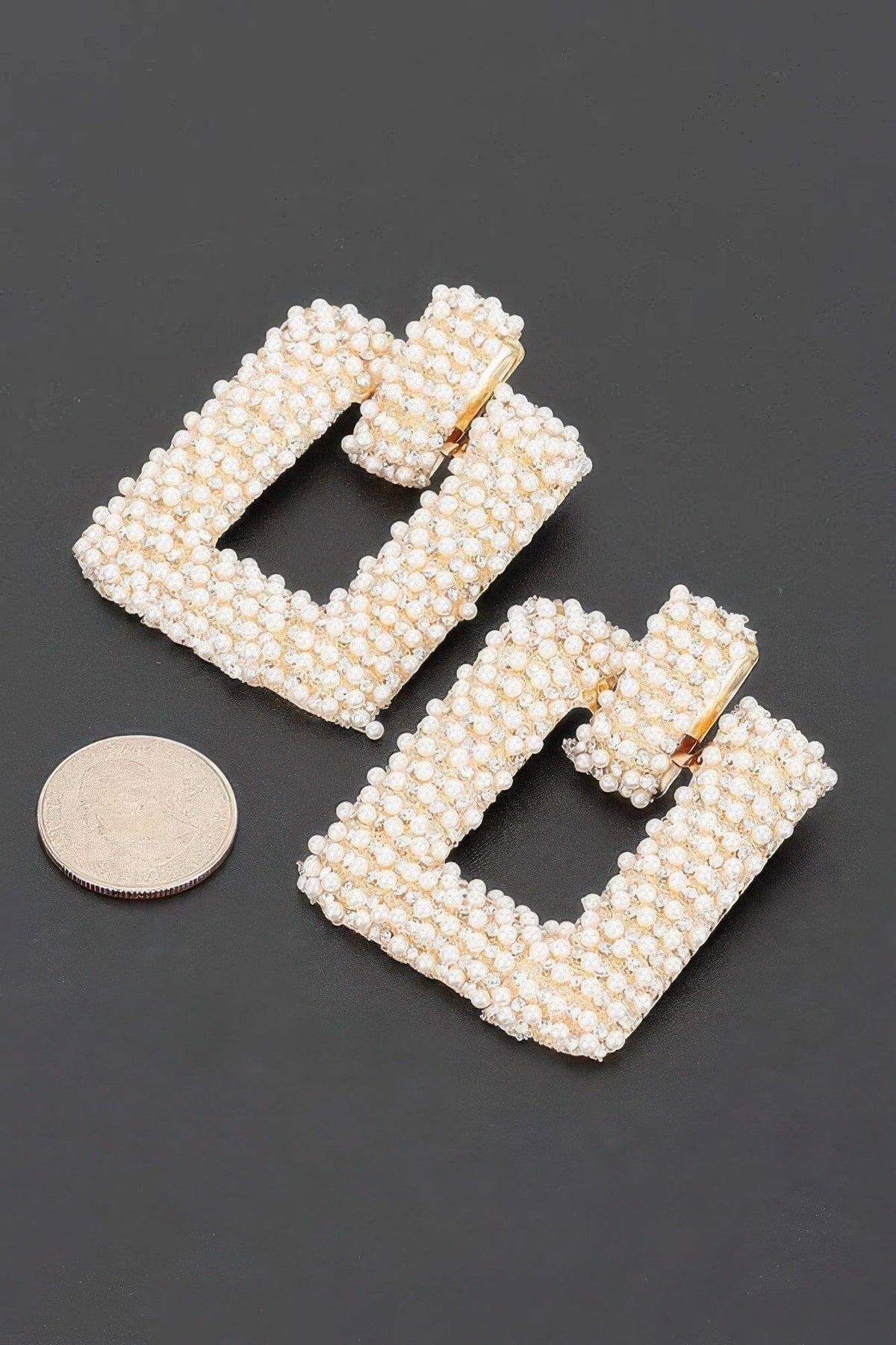 Beaded Square Frame Drop Earrings Apparel & Accessories > Jewelry > Earrings jehouze 