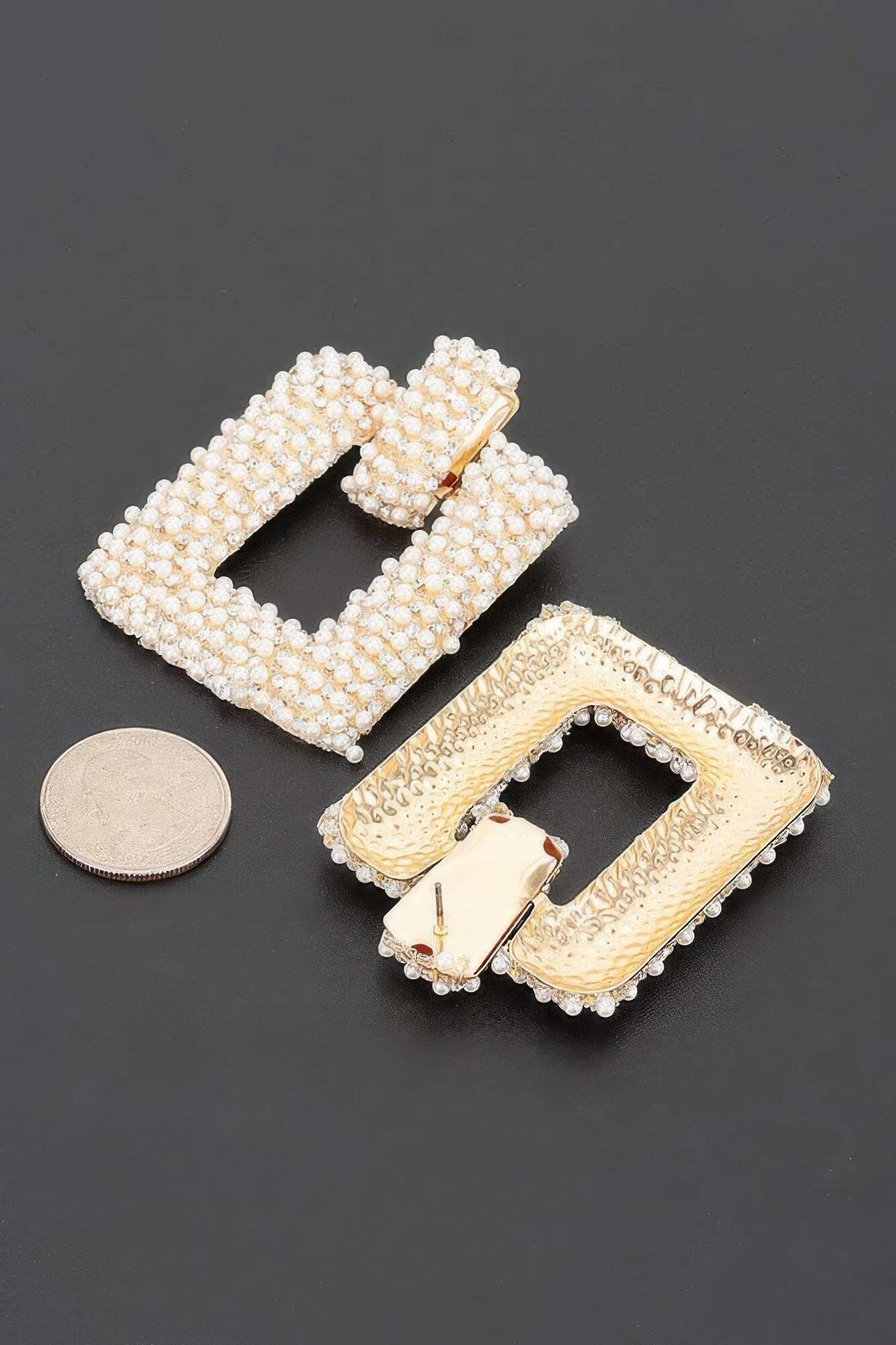 Beaded Square Frame Drop Earrings Apparel & Accessories > Jewelry > Earrings jehouze 