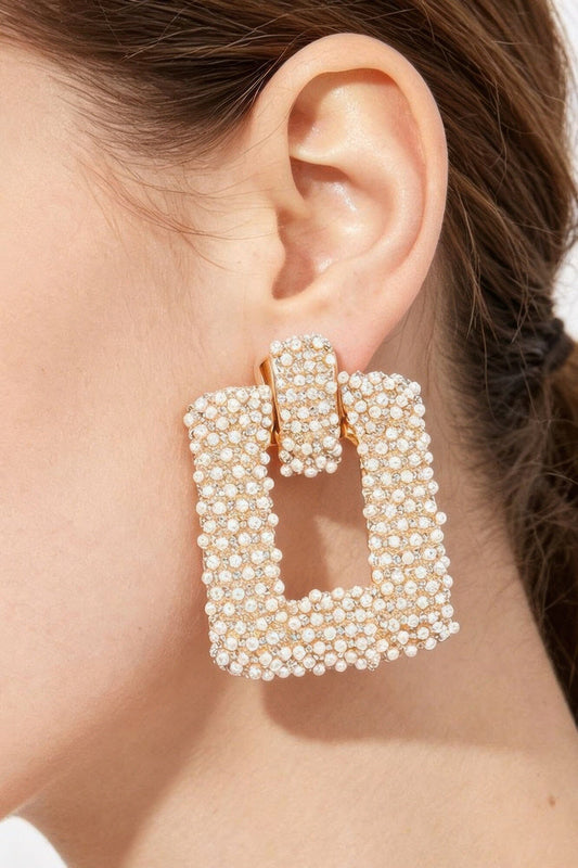 Beaded Square Frame Drop Earrings Apparel & Accessories > Jewelry > Earrings jehouze Gold 