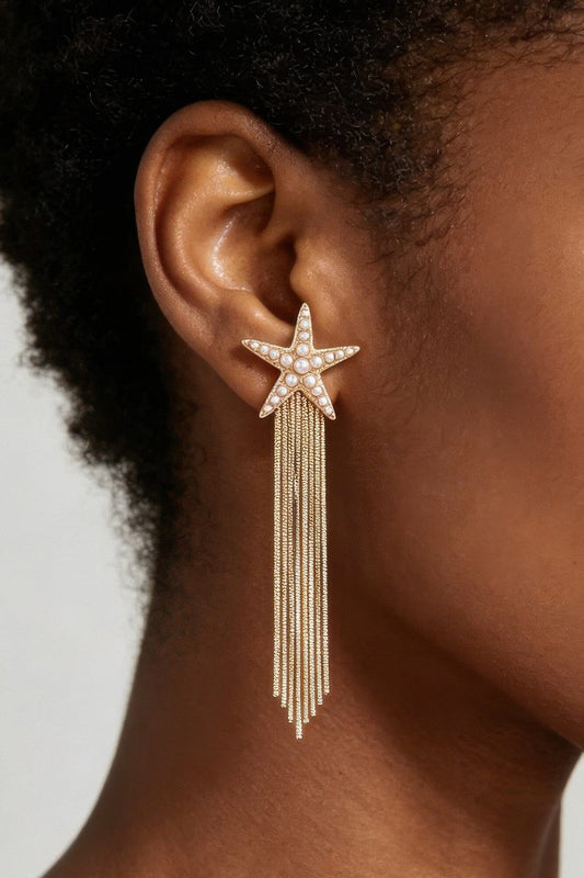 Beaded Starfish Curtain Drop Earrings Apparel & Accessories > Jewelry > Earrings jehouze Gold Cream 