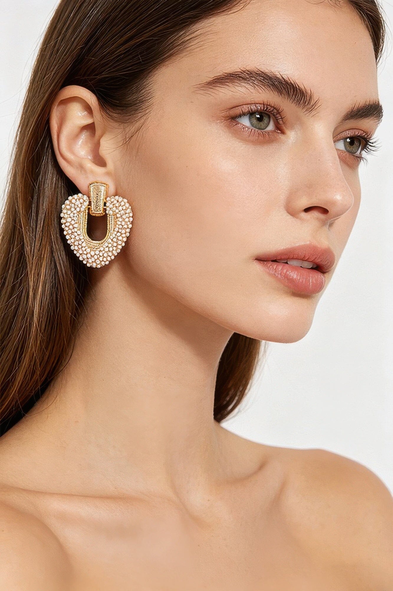 Beaded U-shape Door Knocker Earrings Apparel & Accessories > Jewelry > Earrings jehouze Gold 