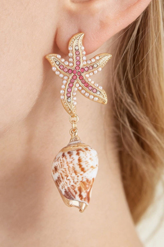 Bejeweled Starfish Shell Earrings Apparel & Accessories > Jewelry > Earrings jehouze Gold 
