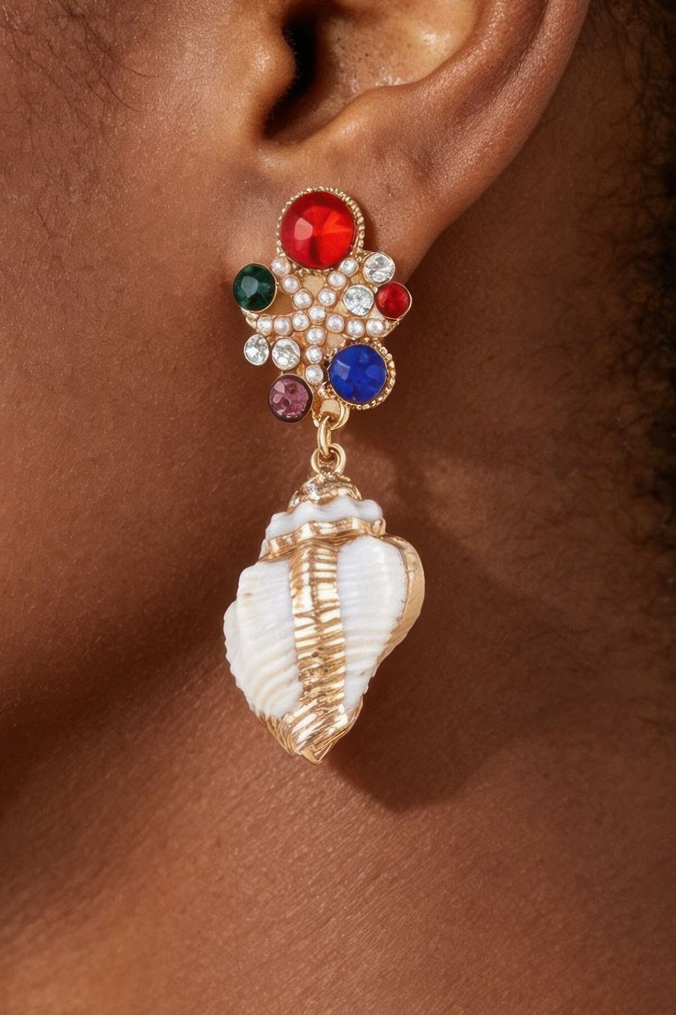 Bejeweled Summer Shell Earrings Apparel & Accessories > Jewelry > Earrings jehouze Gold Multicolor 