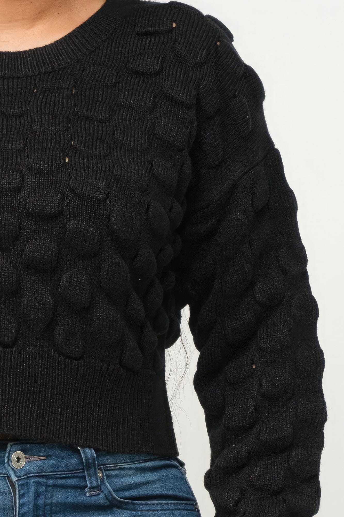 Black Long Sleeve Drop Shoulder Checker Pattern Pullover Crop Sweater Shirts & Tops jehouze 