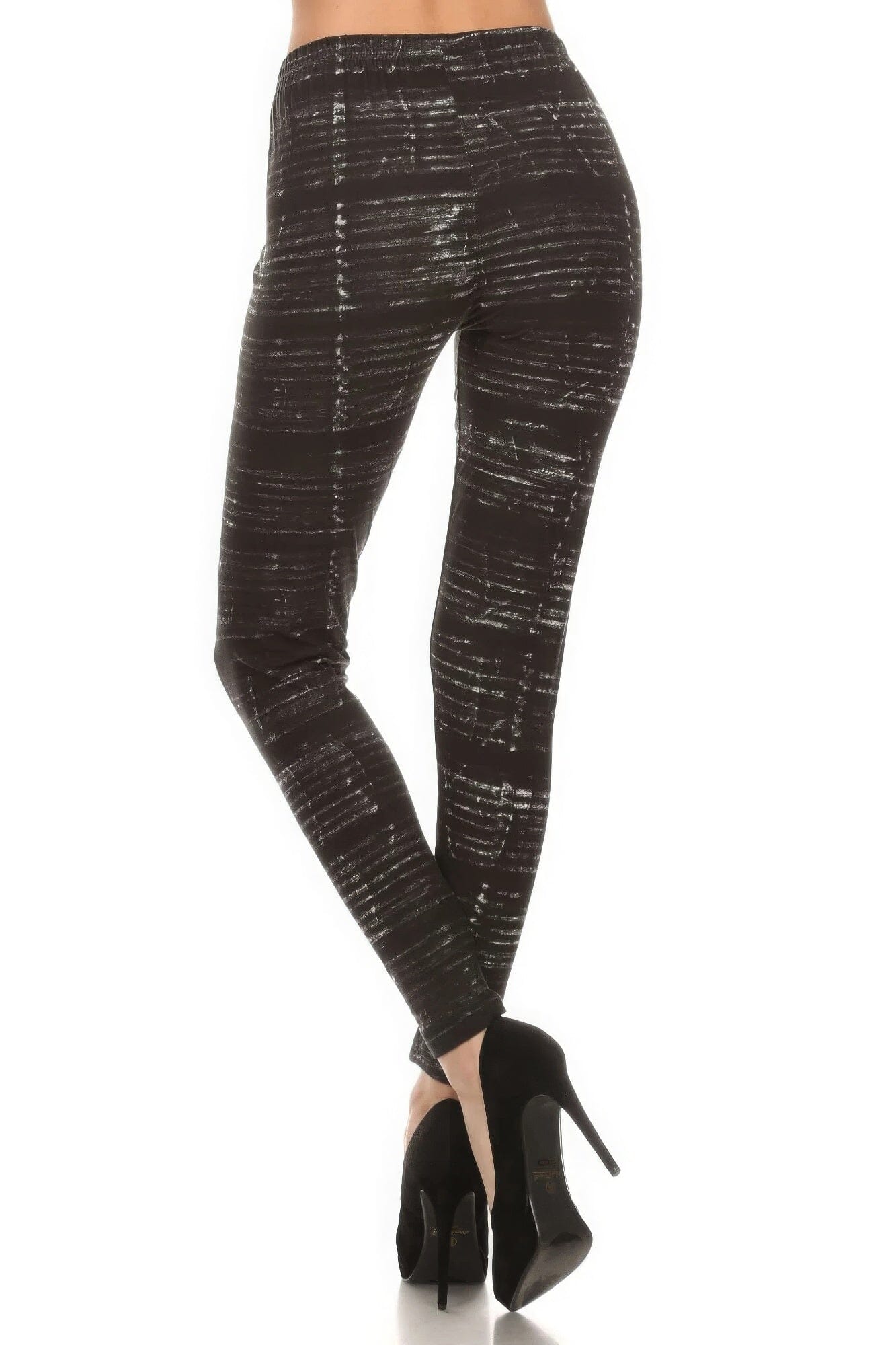 Black Tie Dye Print In A Fitted Style With A Banded High Waist Full Length Leggings Pants jehouze 