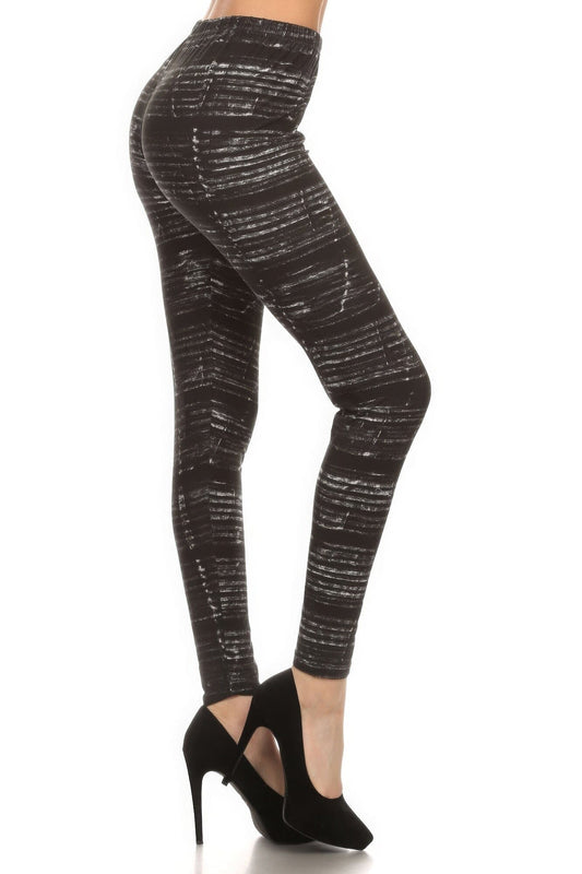 Black Tie Dye Print In A Fitted Style With A Banded High Waist Full Length Leggings Pants jehouze Multi 
