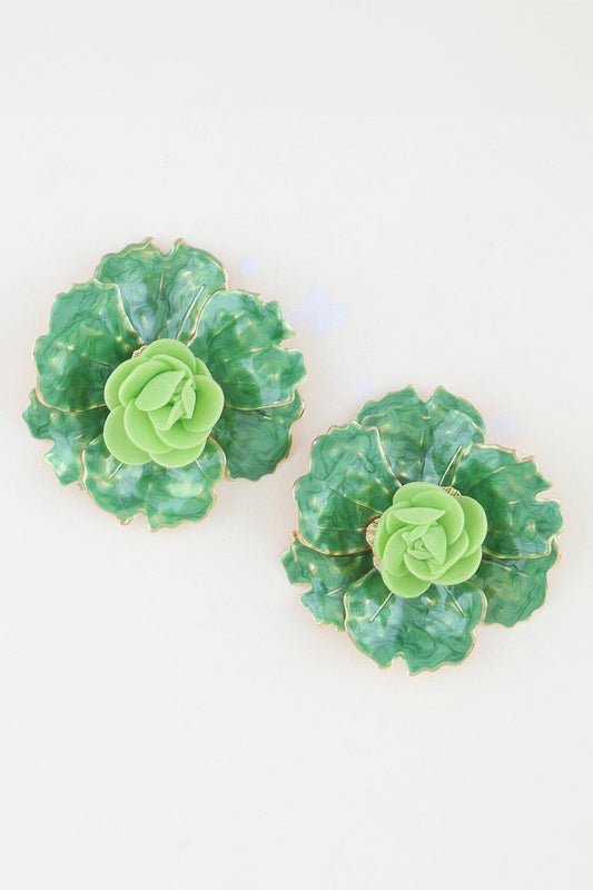 Blooming Watercolor Flower Earrings Apparel & Accessories > Jewelry > Earrings jehouze Green 