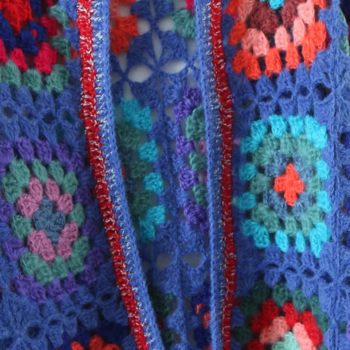 Bohemia Vintage Colored Plaid Flower Granny Square Hand Crochet Hooded Crop Cardigan Coats & Jackets jehouze 