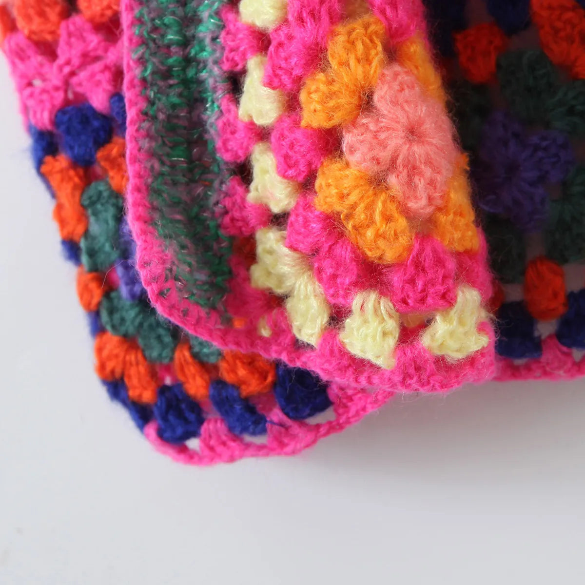Bohemia Vintage Colored Plaid Flower Granny Square Hand Crochet Hooded Long Cardigan Coats & Jackets jehouze 