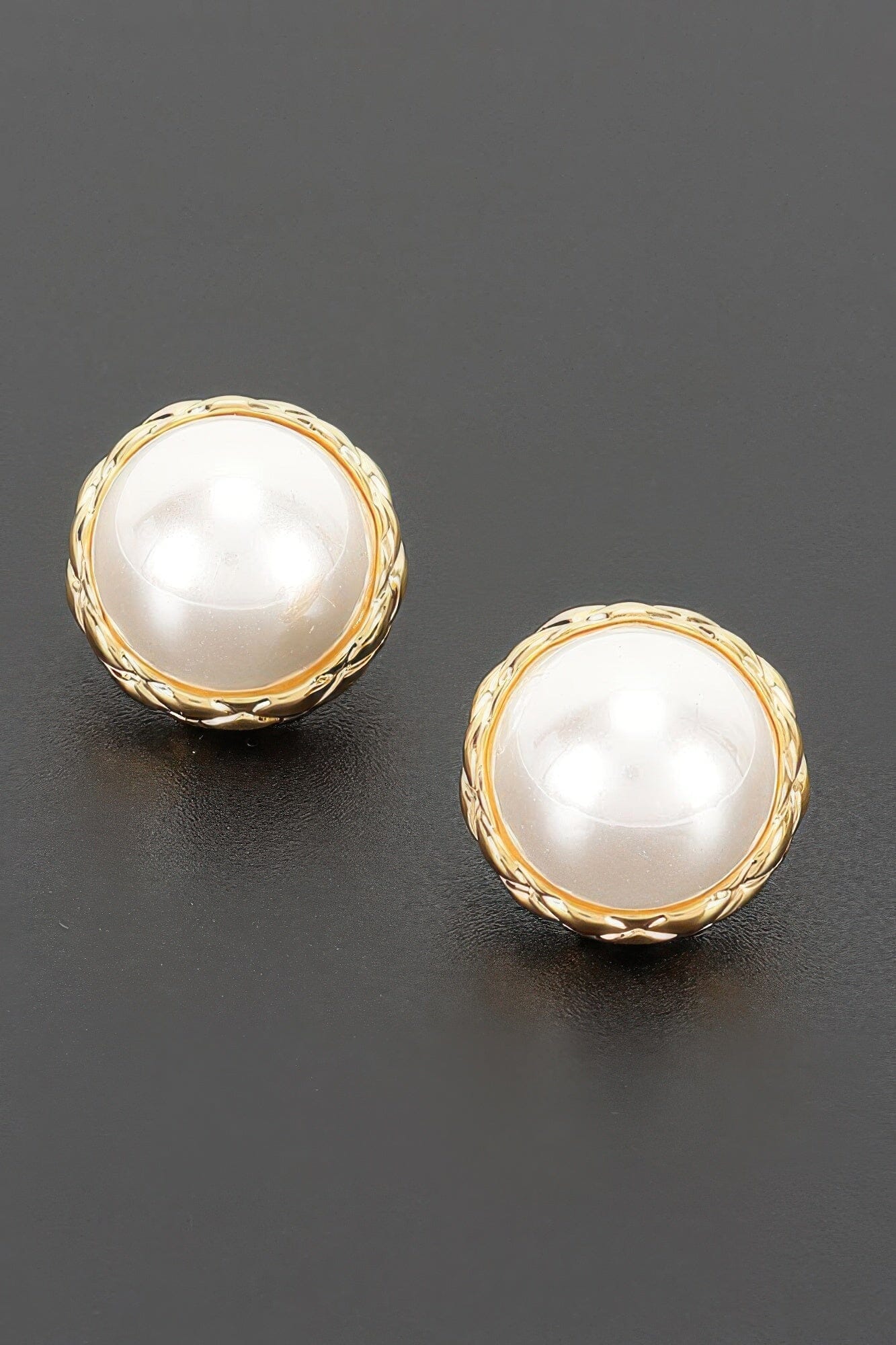 Braided Metal Frame Round Pearl Stud Earrings Apparel & Accessories > Jewelry > Earrings jehouze 