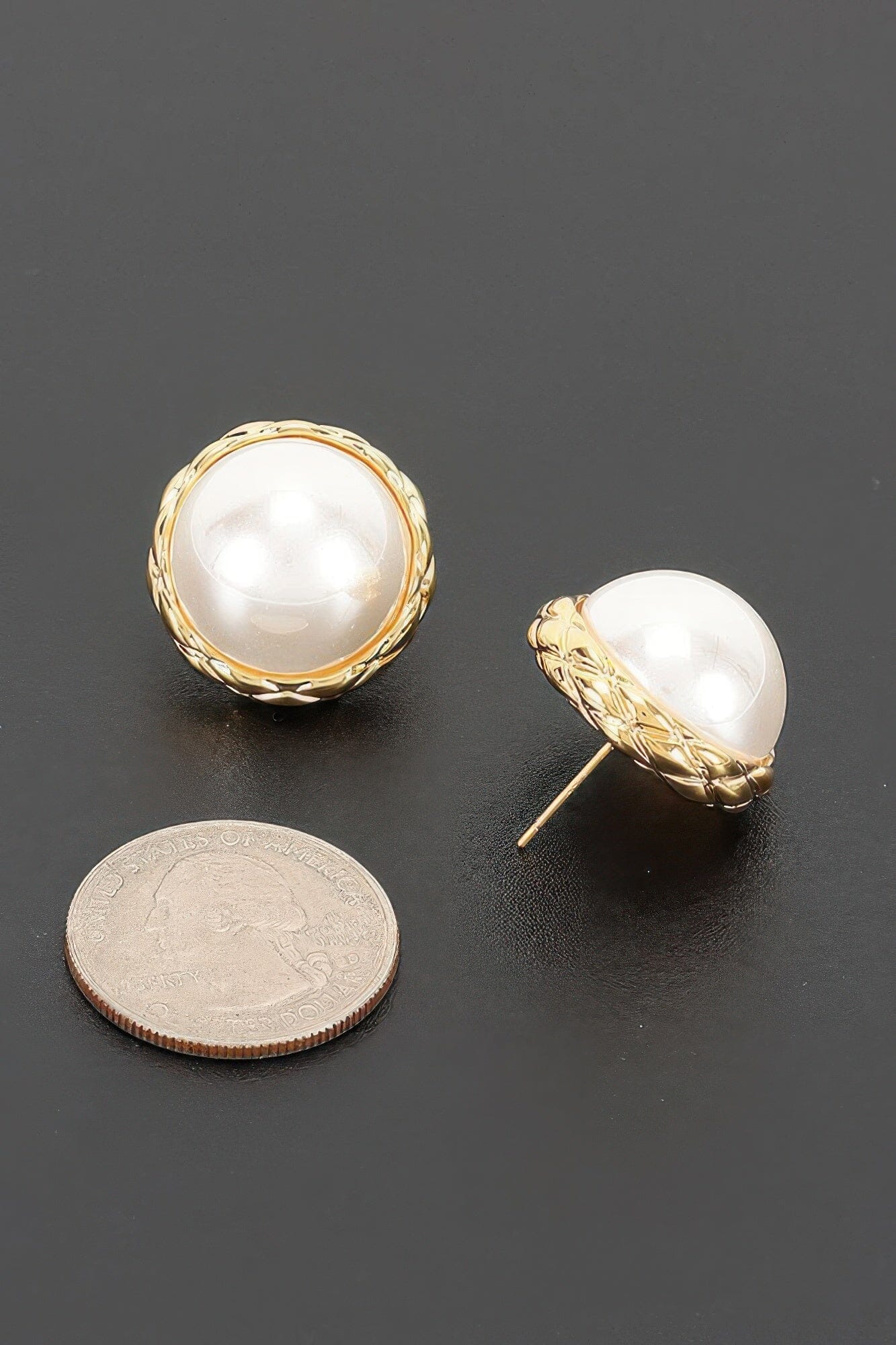 Braided Metal Frame Round Pearl Stud Earrings Apparel & Accessories > Jewelry > Earrings jehouze 