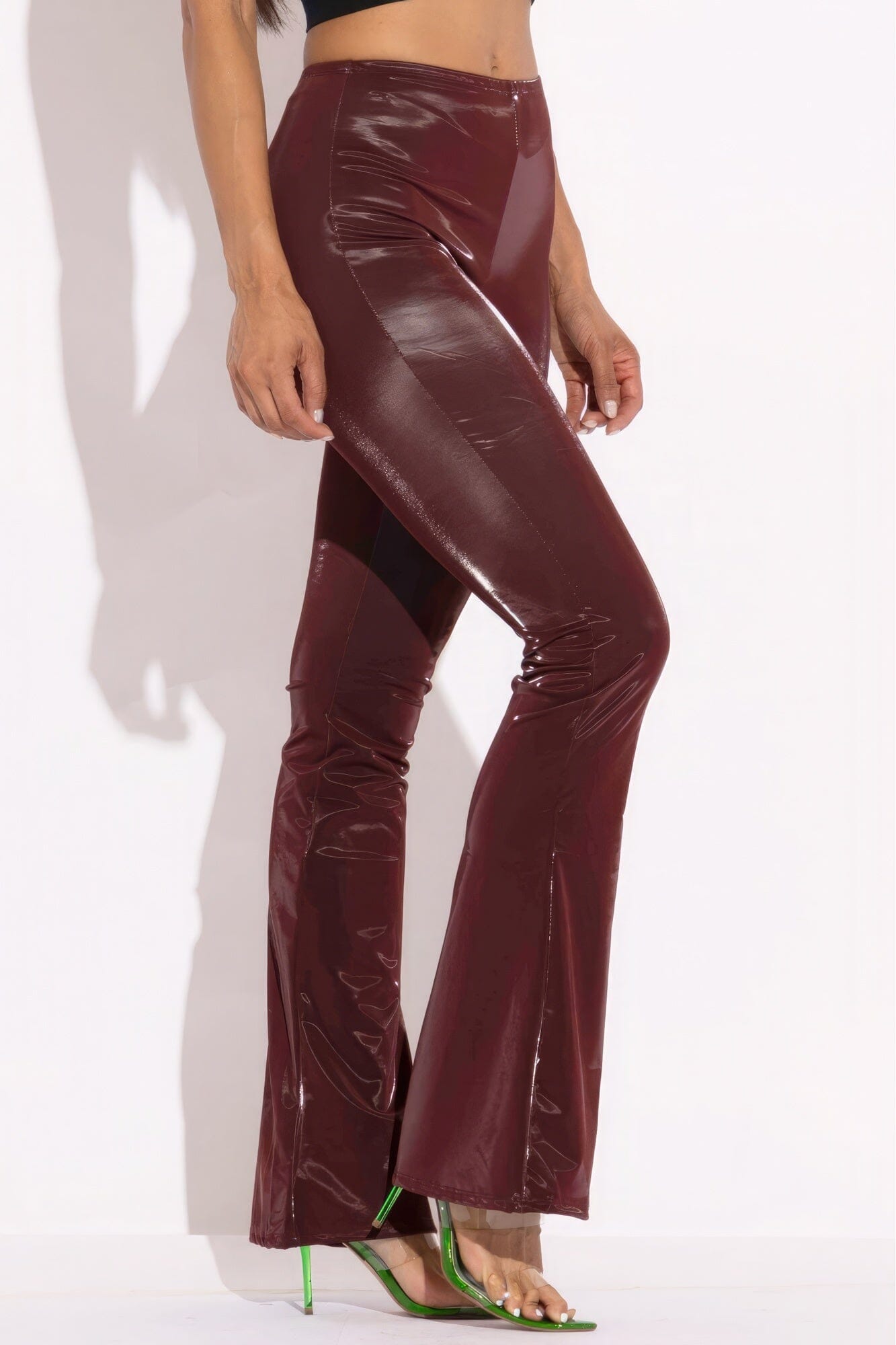 Burgundy Velvet Flared Pants Pants jehouze 