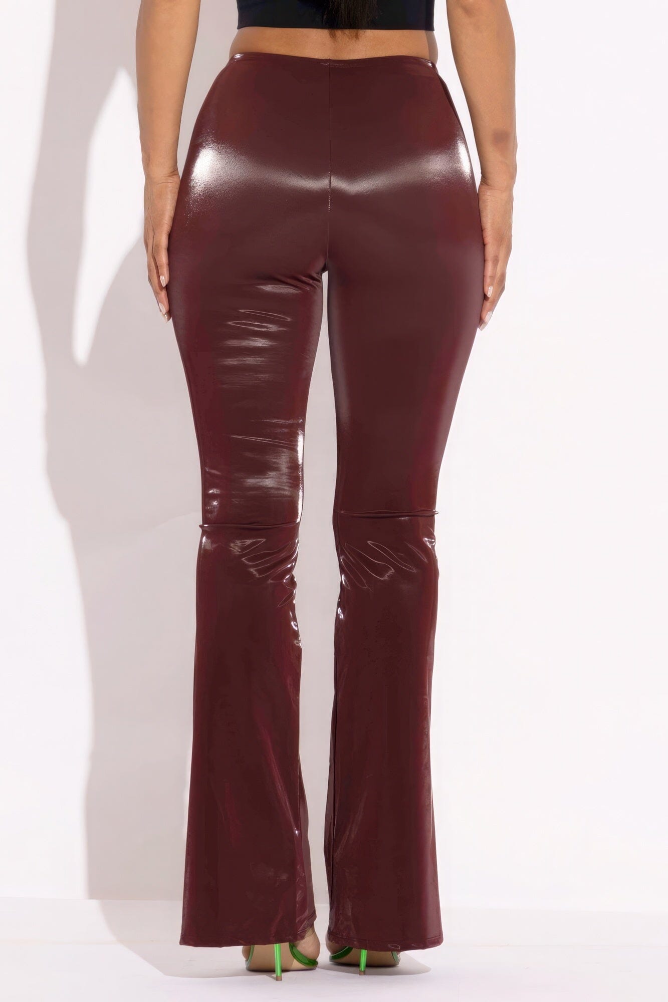 Burgundy Velvet Flared Pants Pants jehouze 