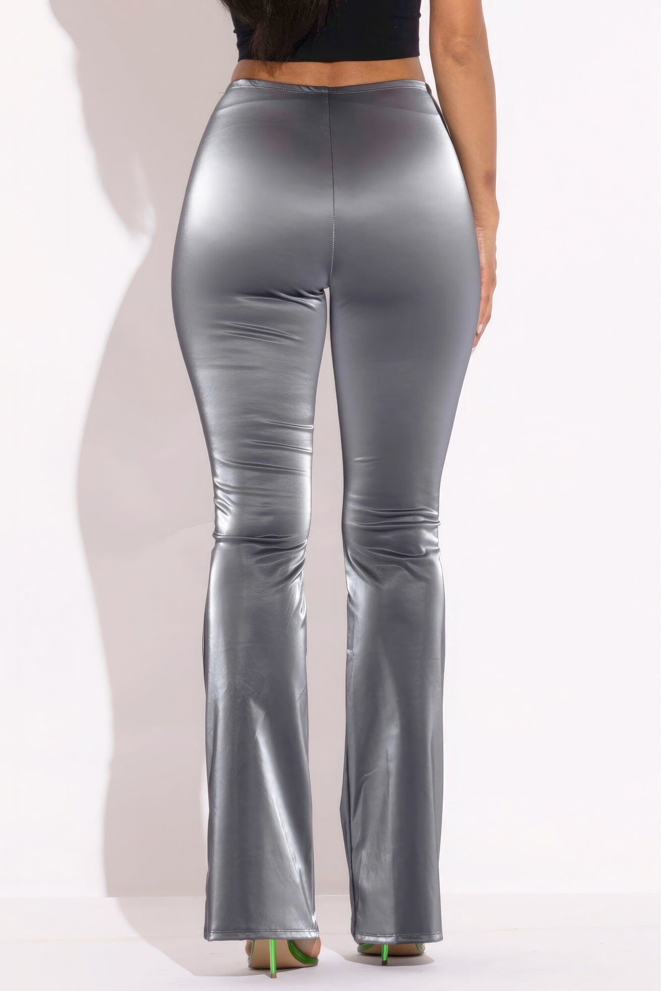 Charcoal Grey Velvet Flared Pants Pants jehouze 