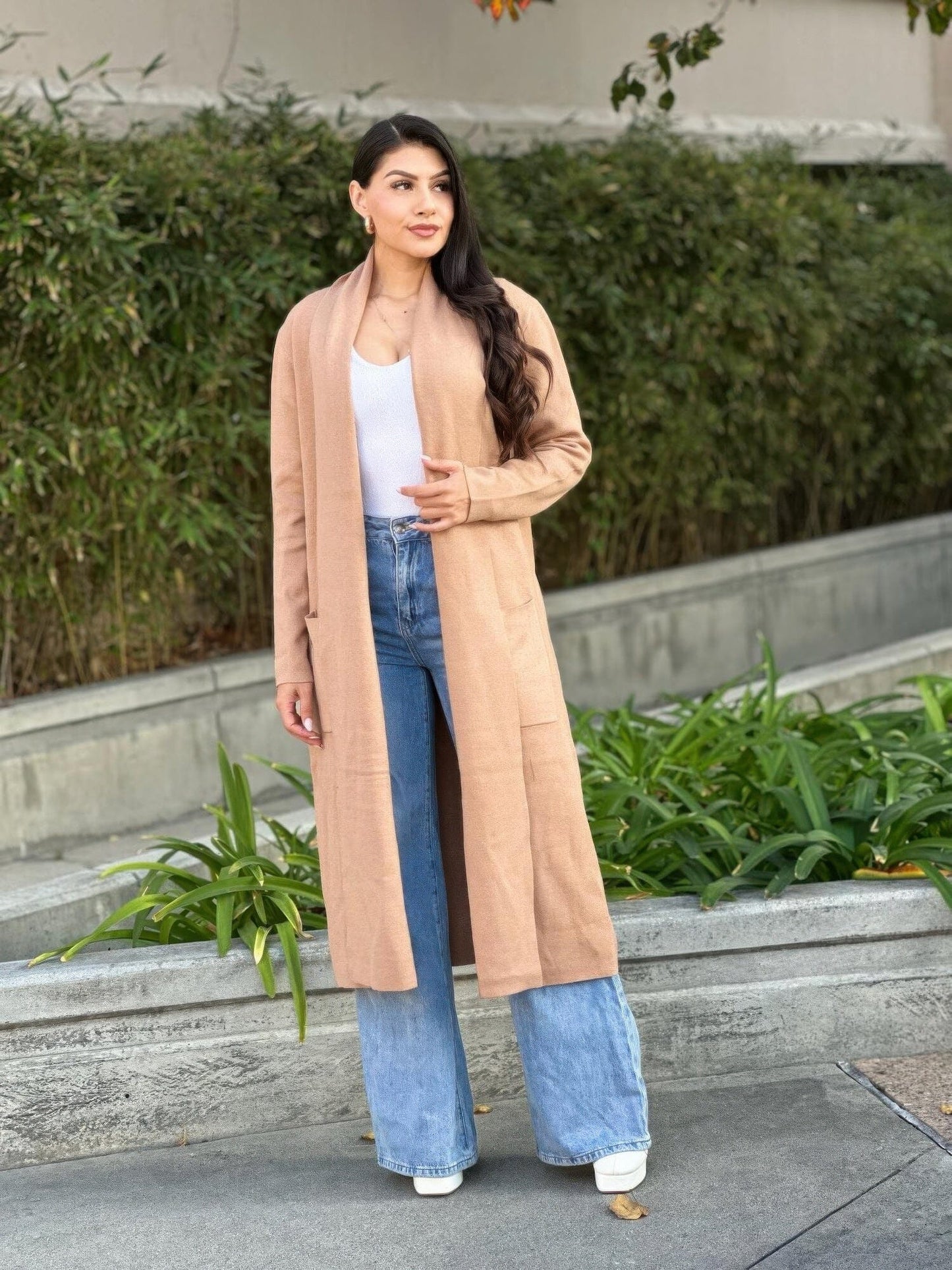 Clover Fine Knit Midi Cardi Cardigan With Pockets Outerwear jehouze 