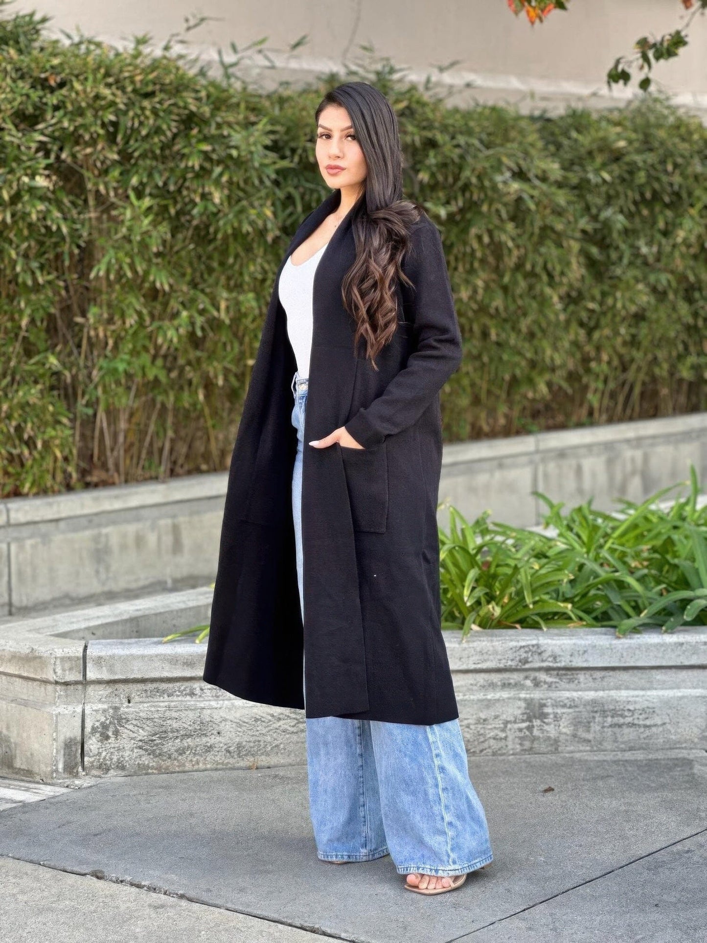 Clover Fine Knit Midi Cardi Cardigan With Pockets Outerwear jehouze 