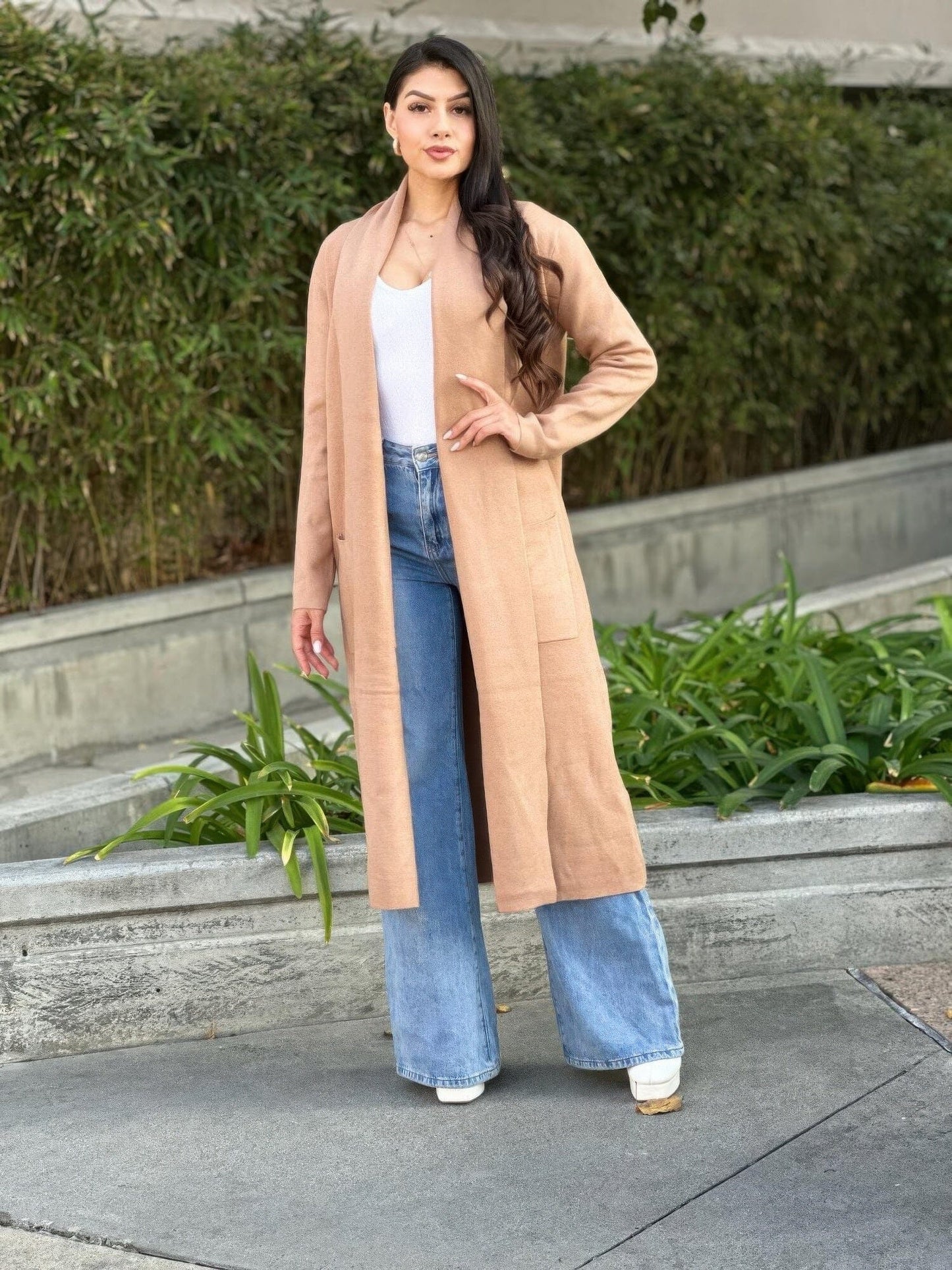 Clover Fine Knit Midi Cardi Cardigan With Pockets Outerwear jehouze 