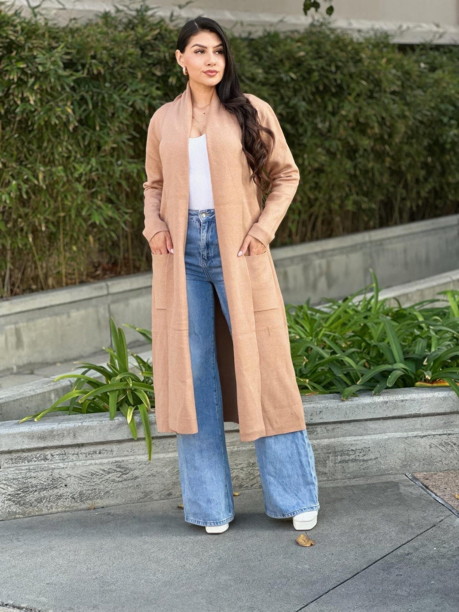 Clover Fine Knit Midi Cardi Cardigan With Pockets Outerwear jehouze 