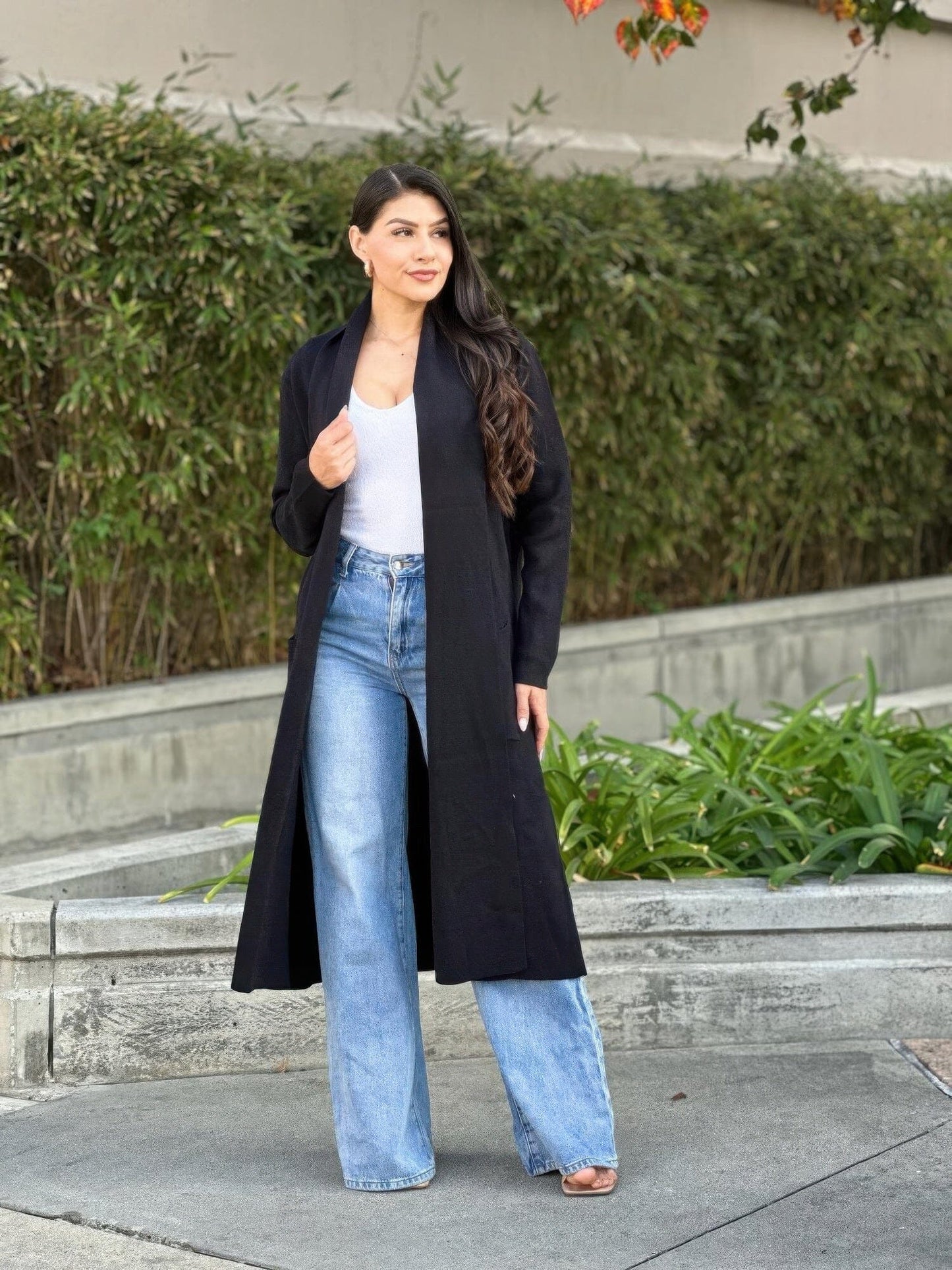 Clover Fine Knit Midi Cardi Cardigan With Pockets Outerwear jehouze 