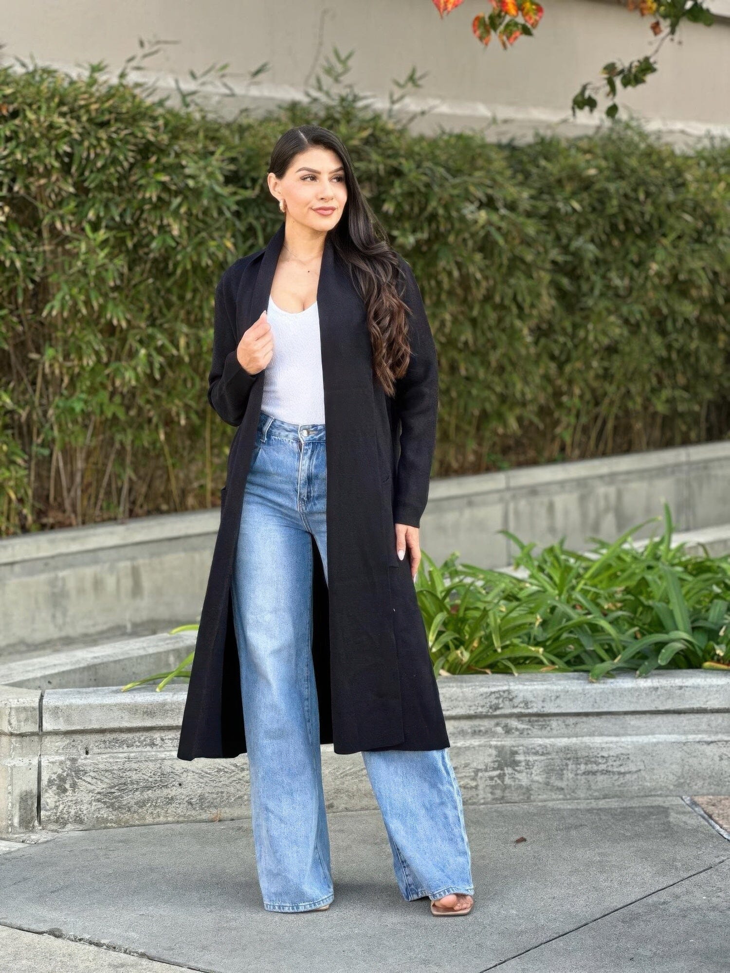 Clover Fine Knit Midi Cardi Cardigan With Pockets Outerwear jehouze 