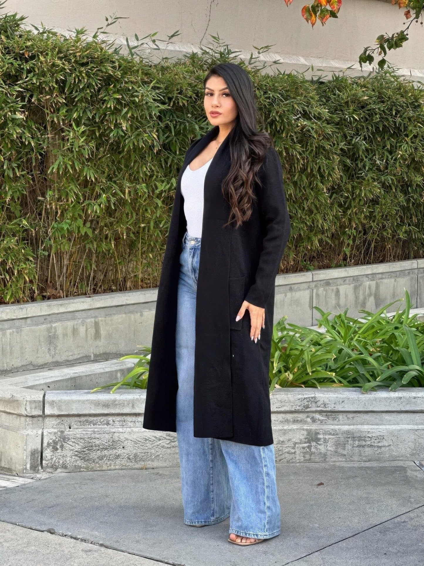 Clover Fine Knit Midi Cardi Cardigan With Pockets Outerwear jehouze 