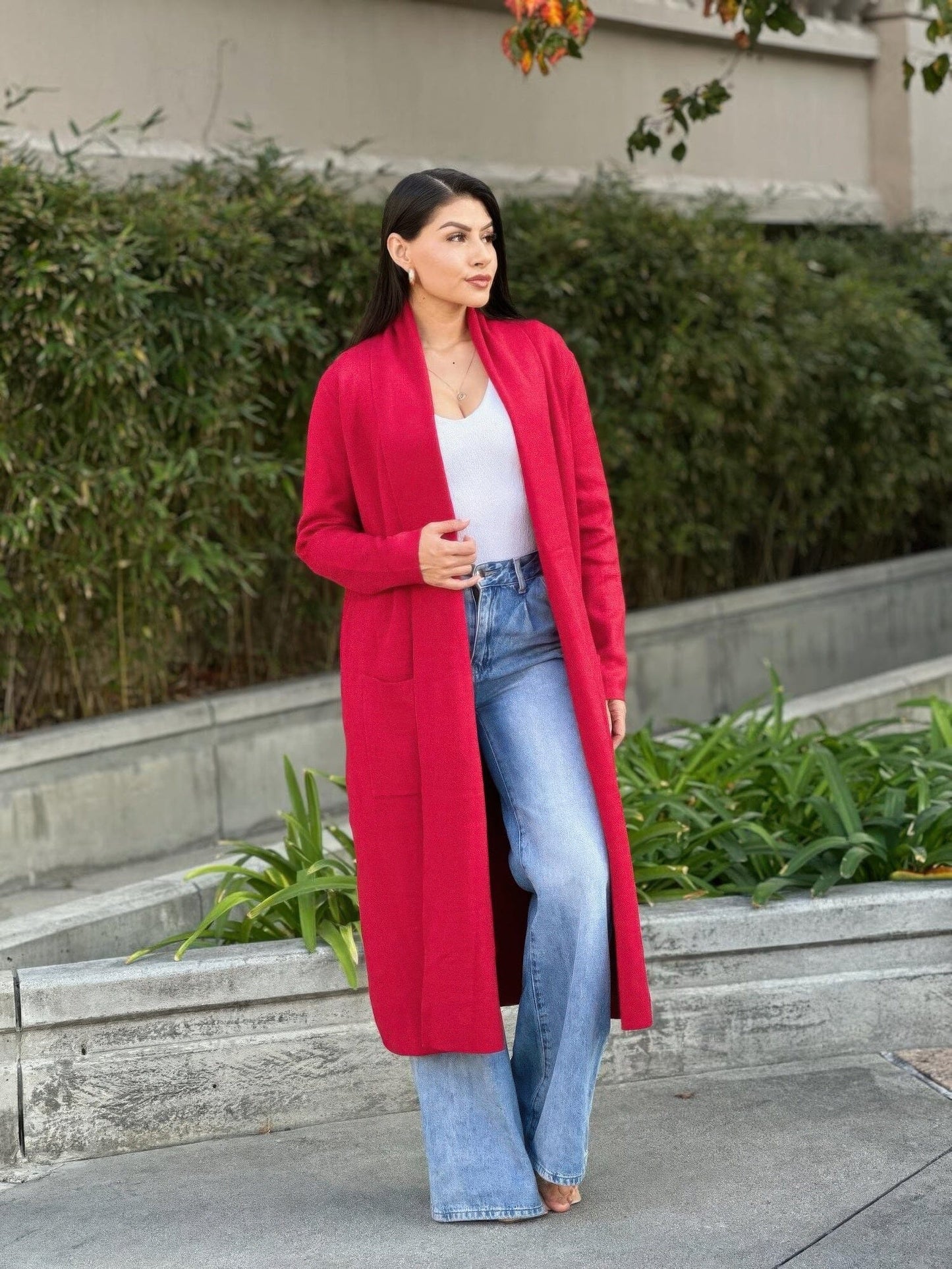 Clover Fine Knit Midi Cardi Cardigan With Pockets Outerwear jehouze 