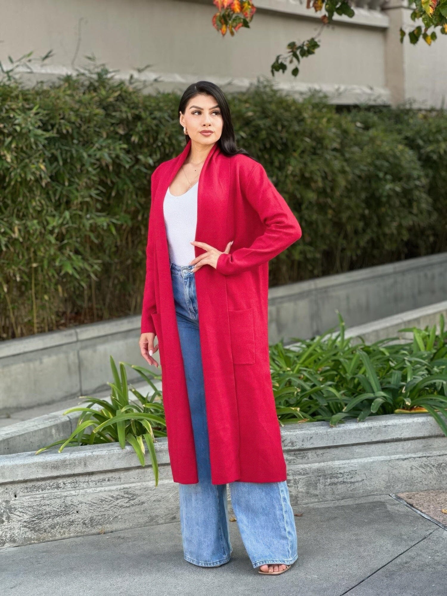 Clover Fine Knit Midi Cardi Cardigan With Pockets Outerwear jehouze 