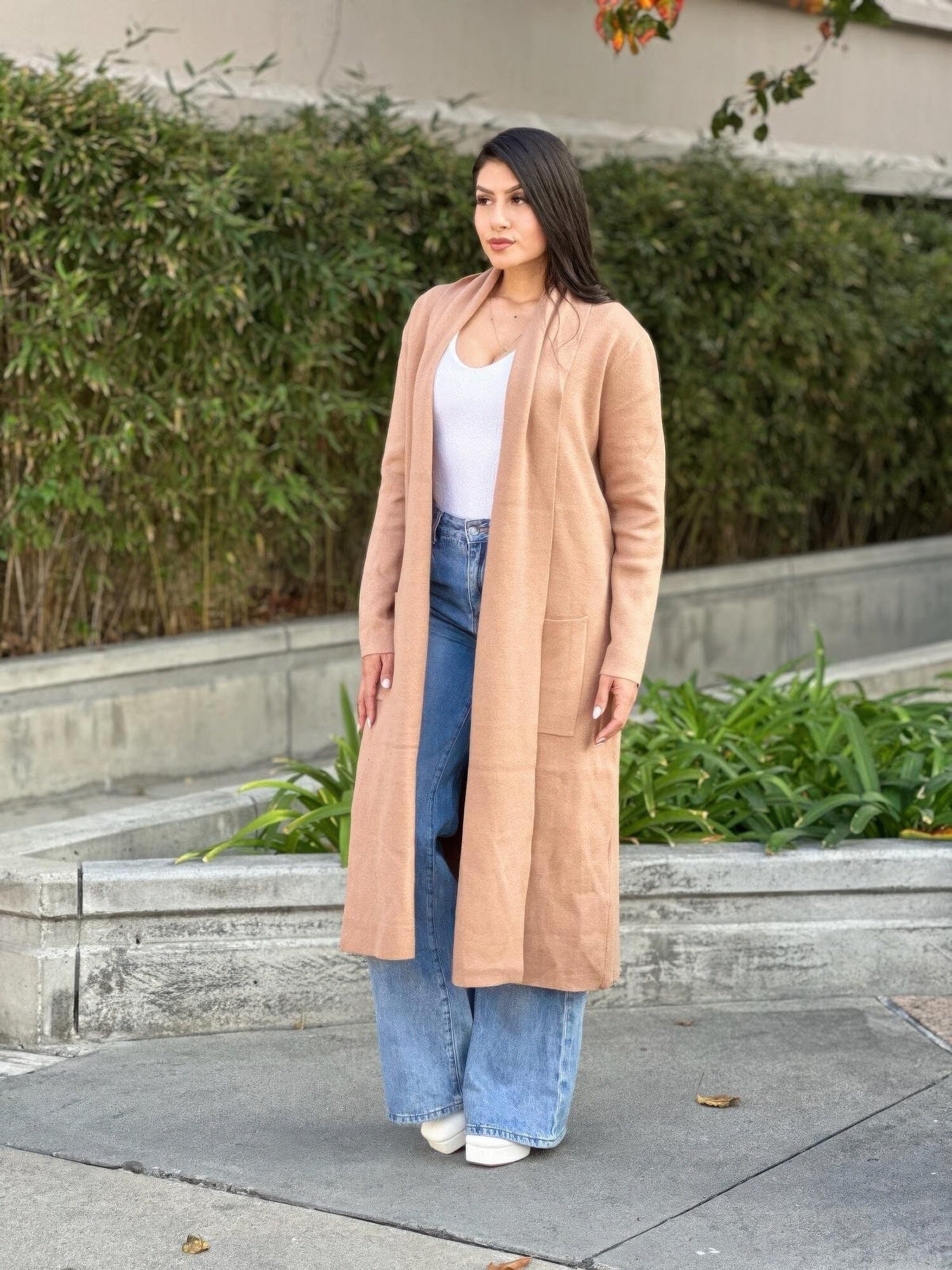 Clover Fine Knit Midi Cardi Cardigan With Pockets Outerwear jehouze 