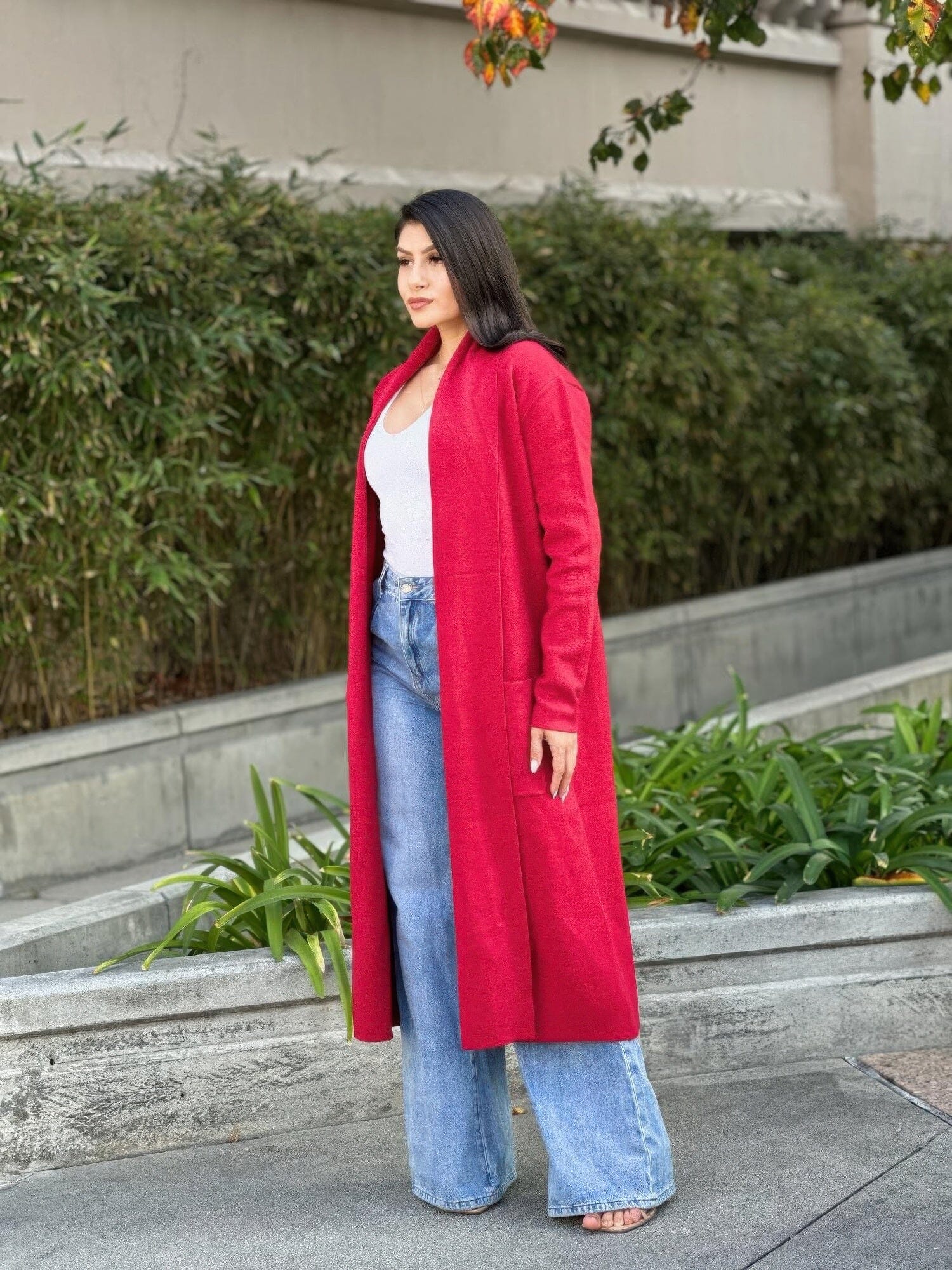 Clover Fine Knit Midi Cardi Cardigan With Pockets Outerwear jehouze 