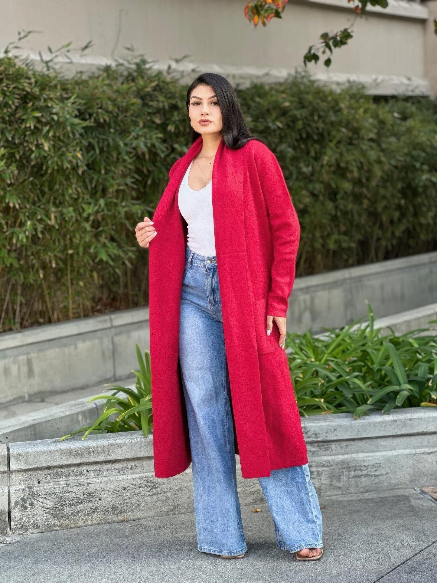 Clover Fine Knit Midi Cardi Cardigan With Pockets Outerwear jehouze 