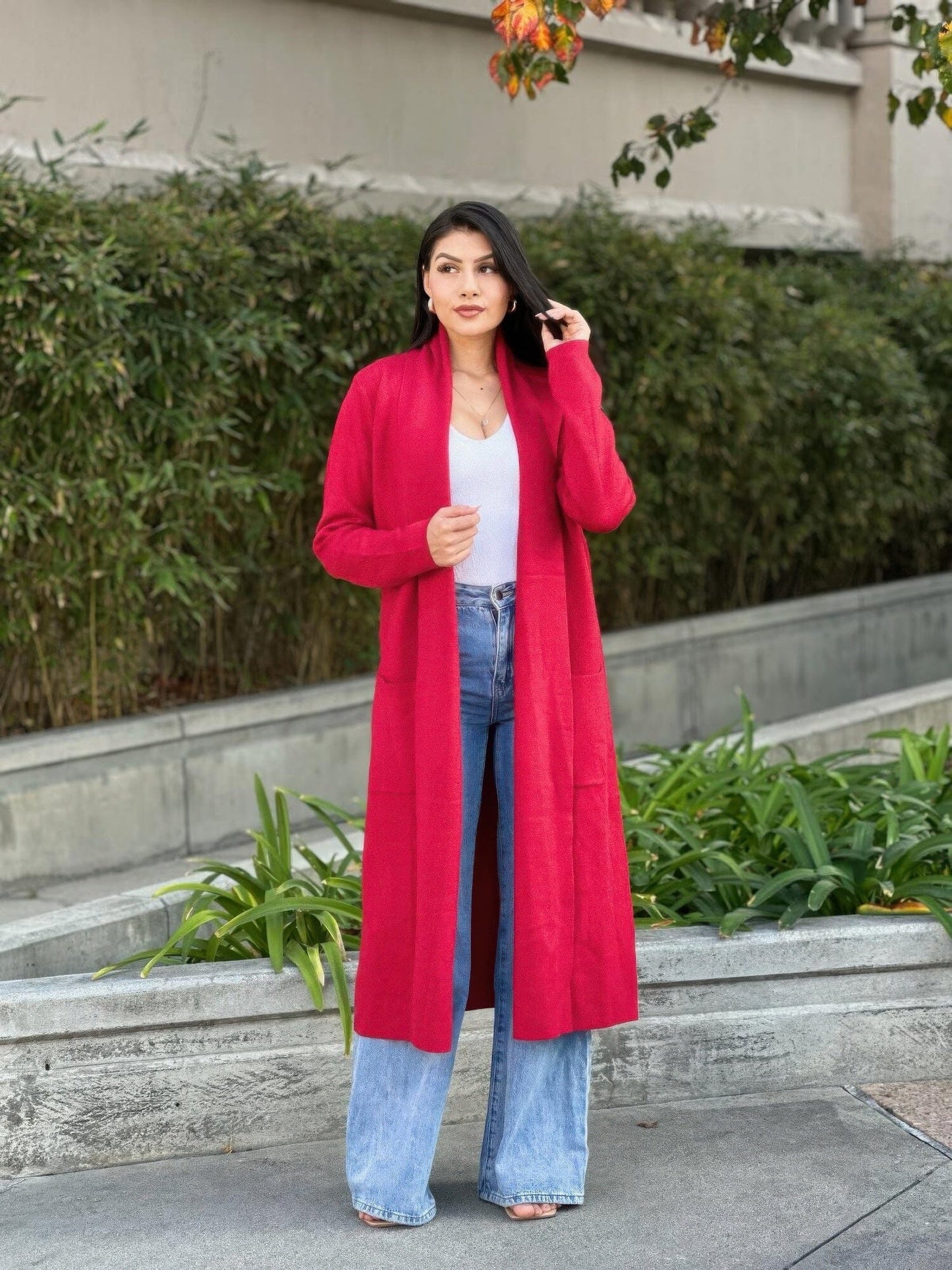 Clover Fine Knit Midi Cardi Cardigan With Pockets Outerwear jehouze 