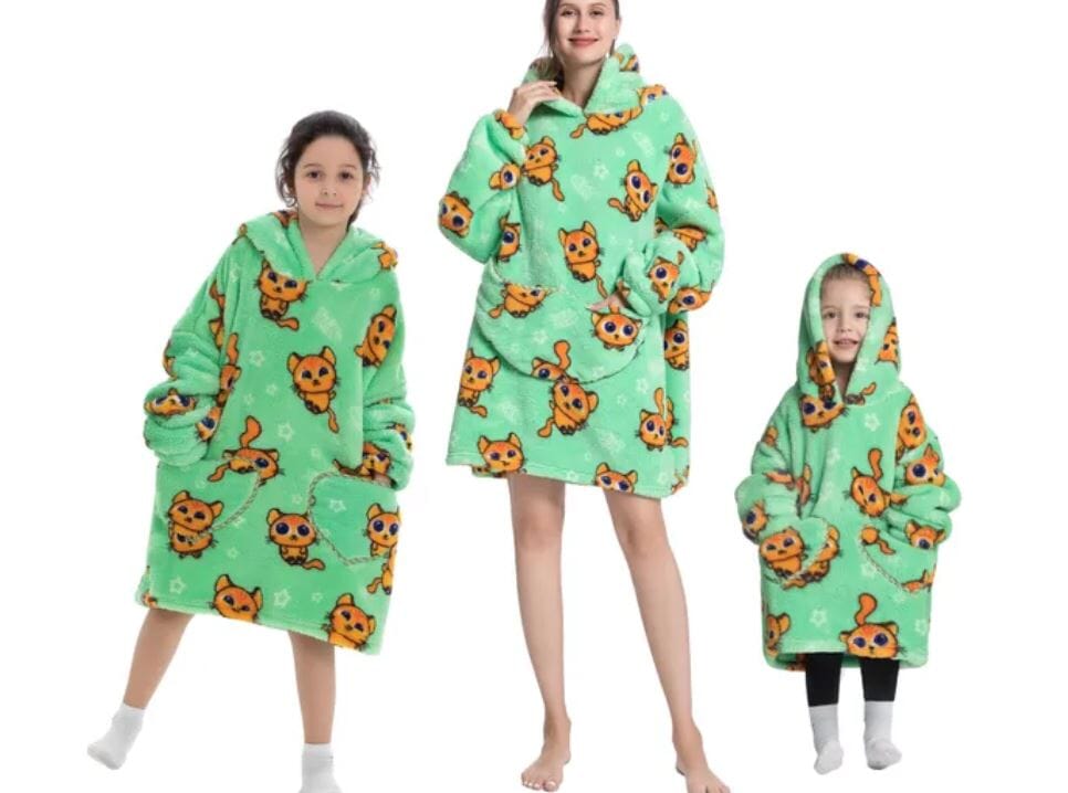 Comfy Wearable Oversized Hoodie Adult Kids Toddles Blanket Sleepwear & Loungewear jehouze Adult Cute Cat 