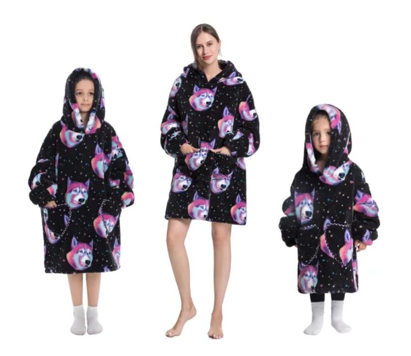 Comfy Wearable Oversized Hoodie Adult Kids Toddles Blanket Sleepwear & Loungewear jehouze Adult Dogs Head 