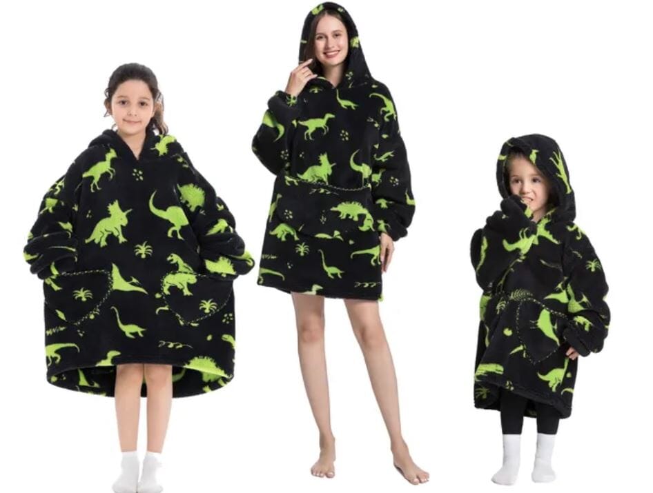 Comfy Wearable Oversized Hoodie Adult Kids Toddles Blanket Sleepwear & Loungewear jehouze Adult Double Dinosaur 