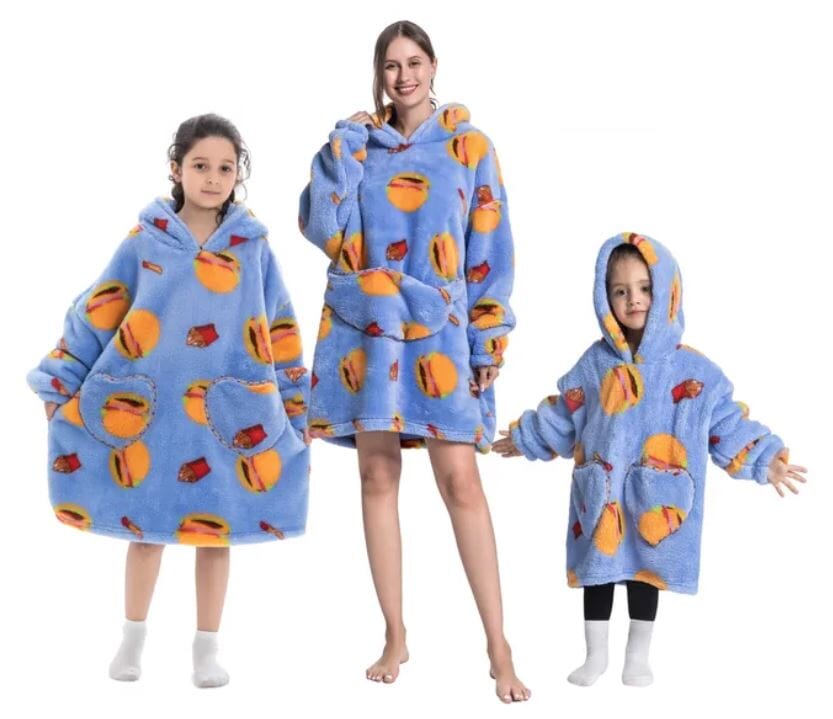 Comfy Wearable Oversized Hoodie Adult Kids Toddles Blanket Sleepwear & Loungewear jehouze Adult Hamburger 