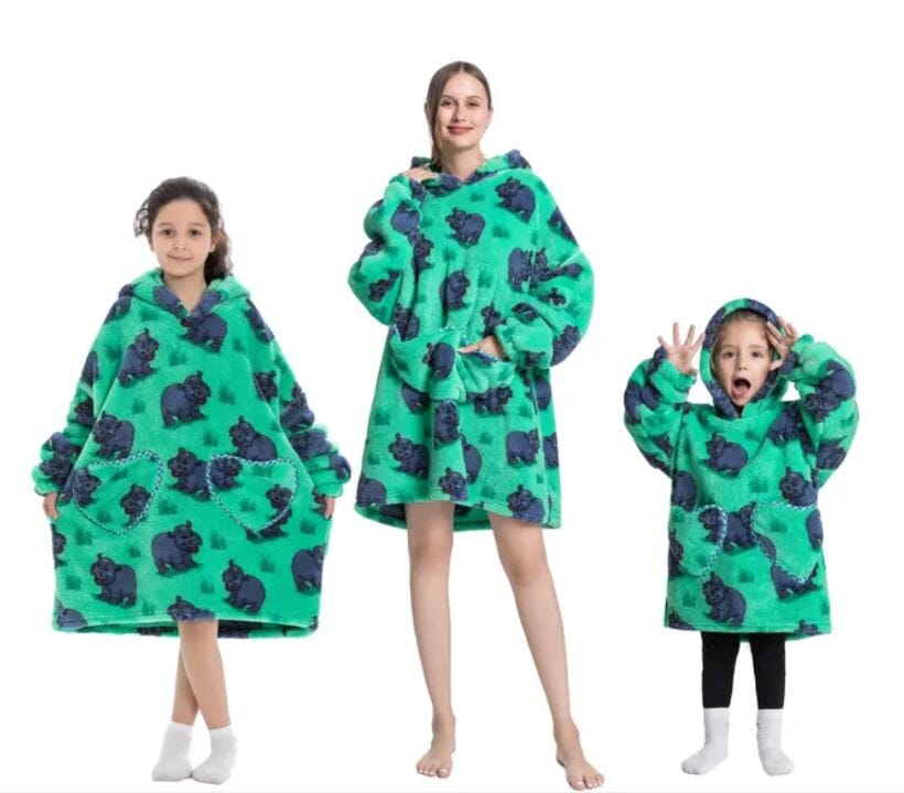 Comfy Wearable Oversized Hoodie Adult Kids Toddles Blanket Sleepwear & Loungewear jehouze Adult Hippo 