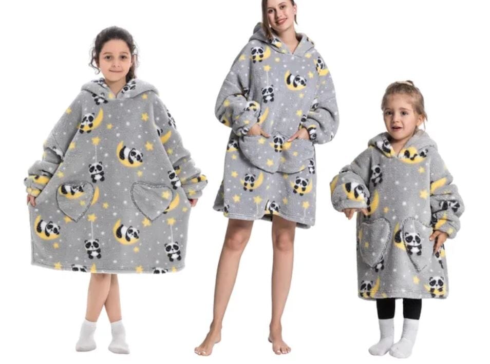 Comfy Wearable Oversized Hoodie Adult Kids Toddles Blanket Sleepwear & Loungewear jehouze Adult Panda 
